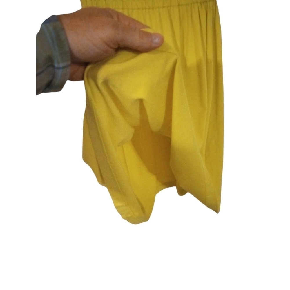 Casual Dress Loft Yellow Ruched Trim Neckline Elastic Waistband Midi Summer S - Picture 6 of 10